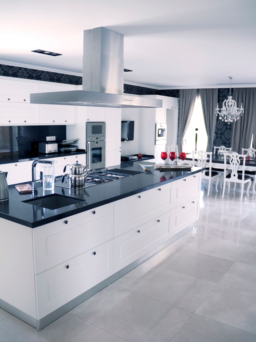 Showcase completed kitchen renovation with marble feature and island