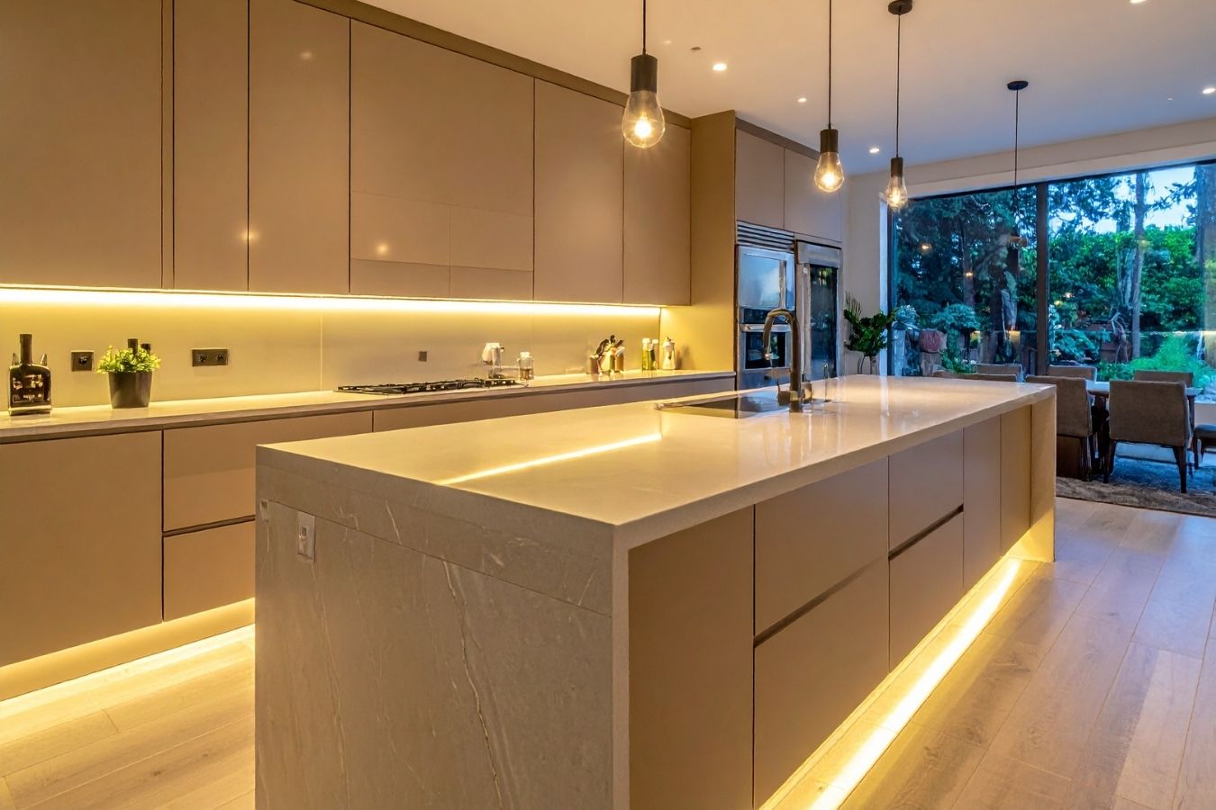 Two-tone cabinetry and sink area detail